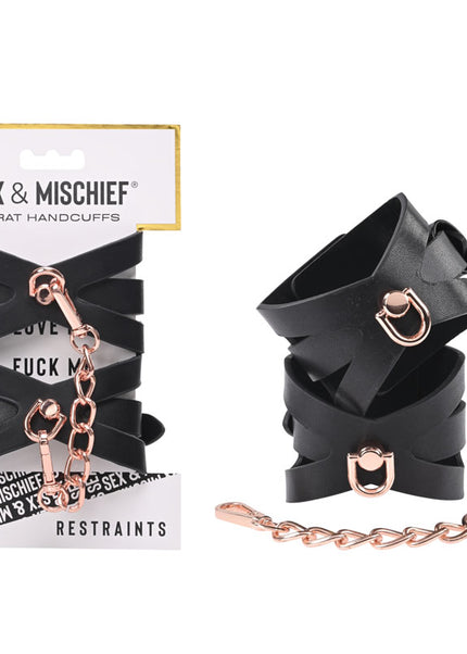 Sex & Mischief Brat Handcuffs - Black/Rose Gold Restraints