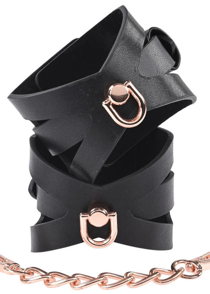 Sex & Mischief Brat Handcuffs - Black/Rose Gold Restraints
