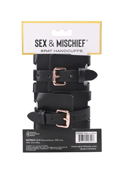 Sex & Mischief Brat Handcuffs - Black/Rose Gold Restraints