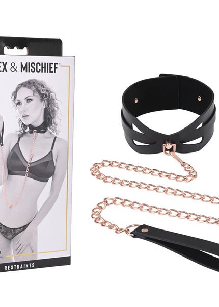 Sex & Mischief Brat Collar & Leash - Rose Gold/Black Restraint