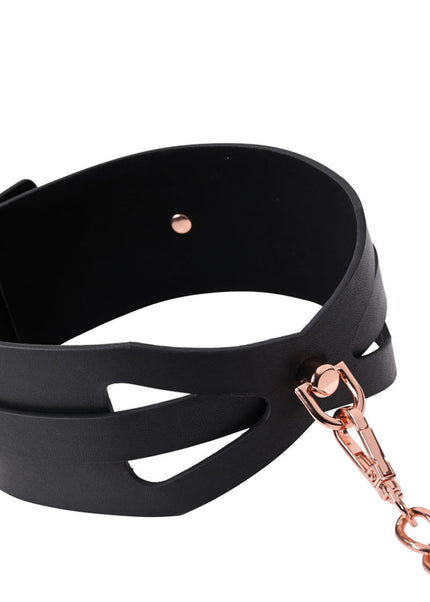 Sex & Mischief Brat Collar & Leash - Rose Gold/Black Restraint