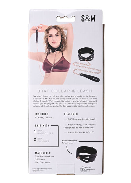 Sex & Mischief Brat Collar & Leash - Rose Gold/Black Restraint