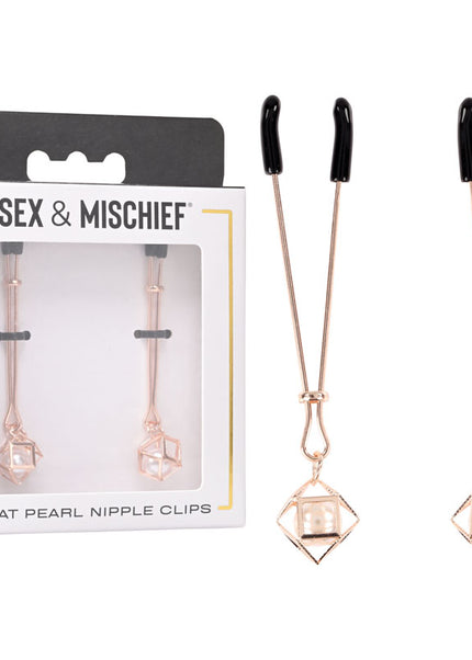 Sex & Mischief Brat Pearl Nipple Clips - Rose Gold - Set of 2