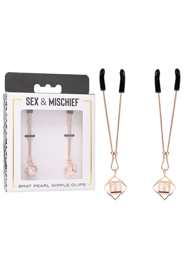 Sex & Mischief Brat Pearl Nipple Clips - Rose Gold - Set of 2