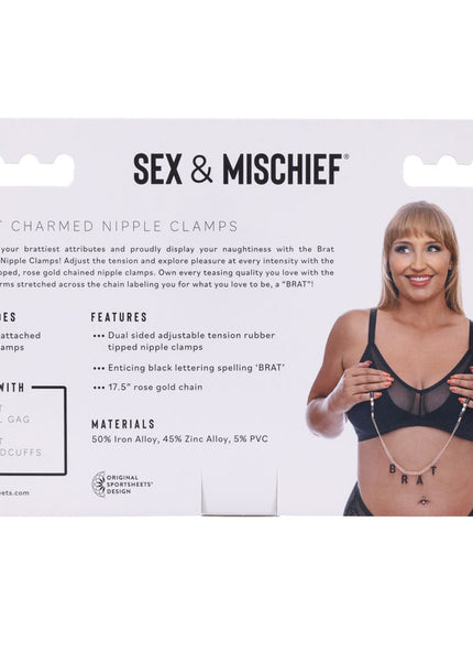 Sex & Mischief Brat Charmed Nipple Clamps - Rose Gold Nipple Clamps with 45 cm Chain