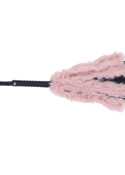 Sex & Mischief Brat Faux Fur Flogger - Black 50 cm Whip with Pink Faux Feather