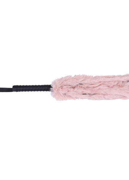 Sex & Mischief Brat Faux Fur Flogger - Black 50 cm Whip with Pink Faux Feather