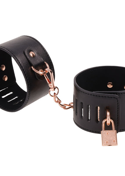 Sex & Mischief Brat Locking Cuffs - Black/Rose Gold Hand Cuffs