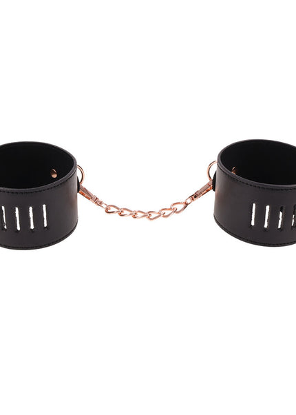 Sex & Mischief Brat Locking Cuffs - Black/Rose Gold Hand Cuffs