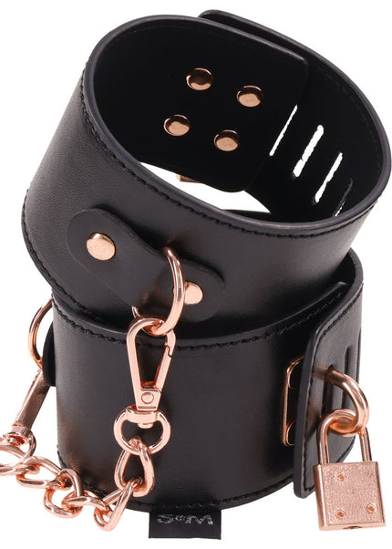 Sex & Mischief Brat Locking Cuffs - Black/Rose Gold Hand Cuffs