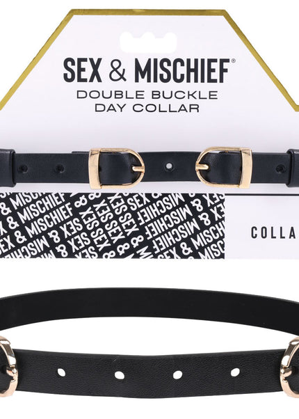 Sex & Mischief Double Buckle Day Collar - Black Collar