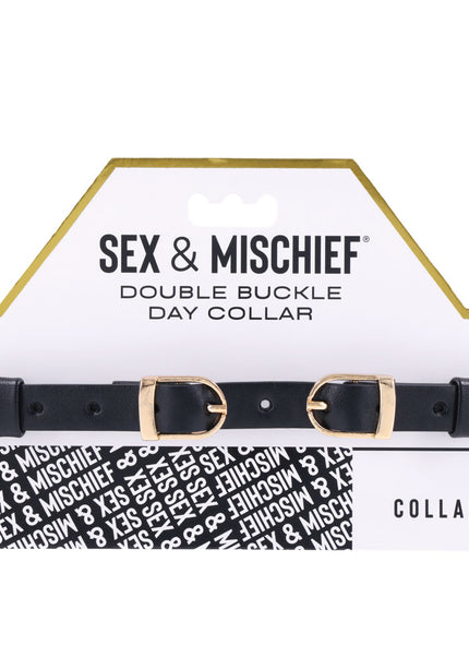 Sex & Mischief Double Buckle Day Collar - Black Collar