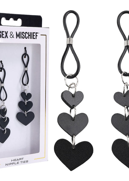 Sex & Mischief Heart Nipple Ties - Black Nipple Restraints - Set of 2