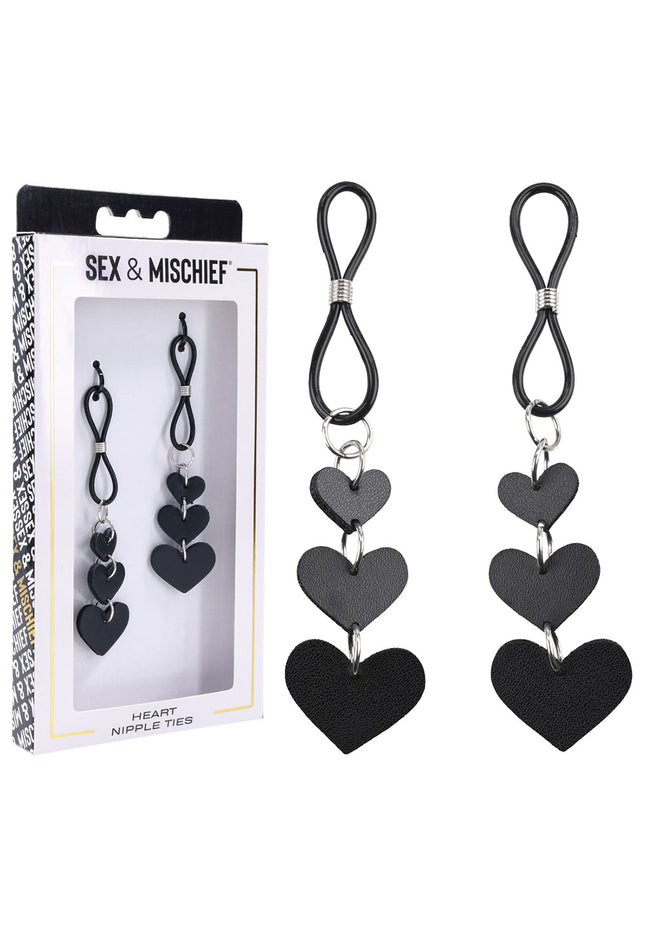 Sex & Mischief Heart Nipple Ties - Black Nipple Restraints - Set of 2
