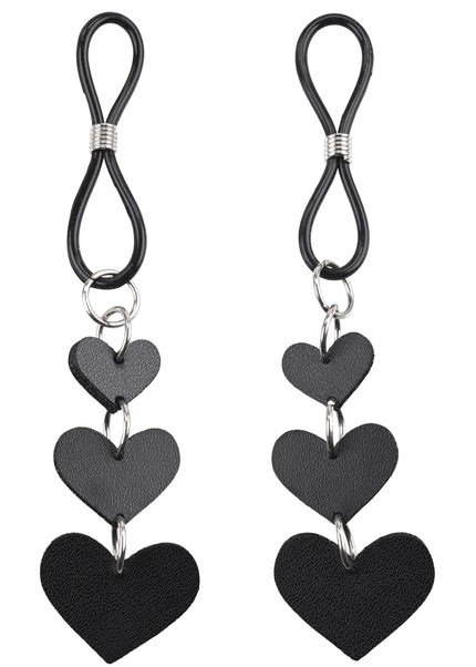 Sex & Mischief Heart Nipple Ties - Black Nipple Restraints - Set of 2