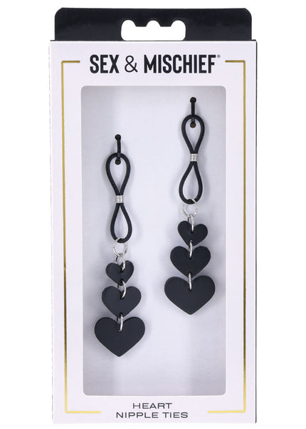 Sex & Mischief Heart Nipple Ties - Black Nipple Restraints - Set of 2