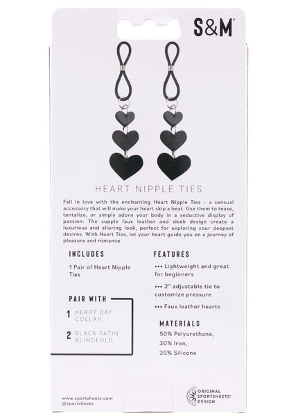 Sex & Mischief Heart Nipple Ties - Black Nipple Restraints - Set of 2
