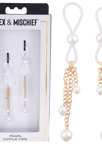 Sex & Mischief Pearl Nipple Ties - Gold/Pearl Nipple Restraints - Set of 2