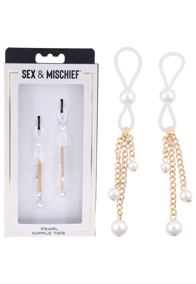 Sex & Mischief Pearl Nipple Ties - Gold/Pearl Nipple Restraints - Set of 2