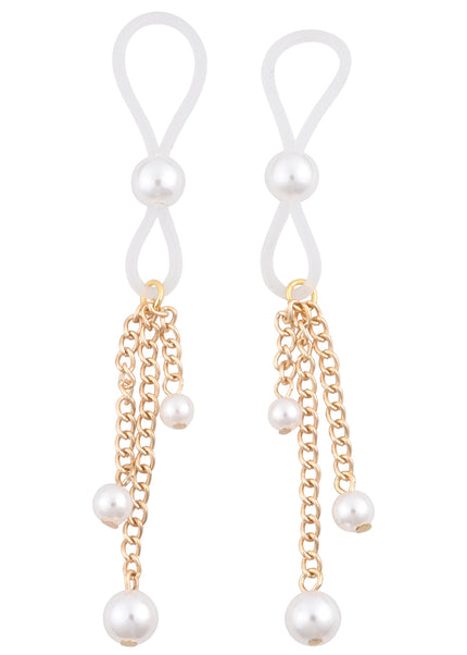 Sex & Mischief Pearl Nipple Ties - Gold/Pearl Nipple Restraints - Set of 2