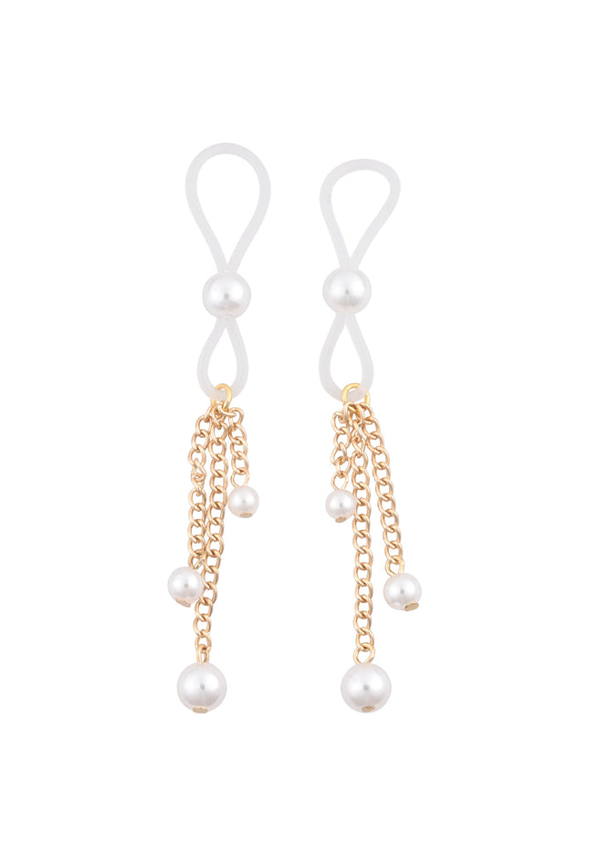 Sex & Mischief Pearl Nipple Ties - Gold/Pearl Nipple Restraints - Set of 2