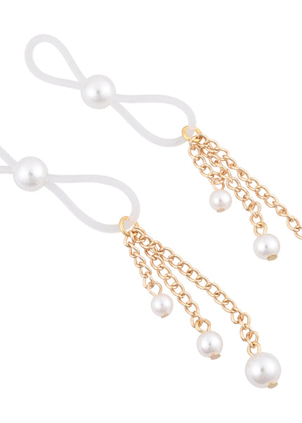 Sex & Mischief Pearl Nipple Ties - Gold/Pearl Nipple Restraints - Set of 2