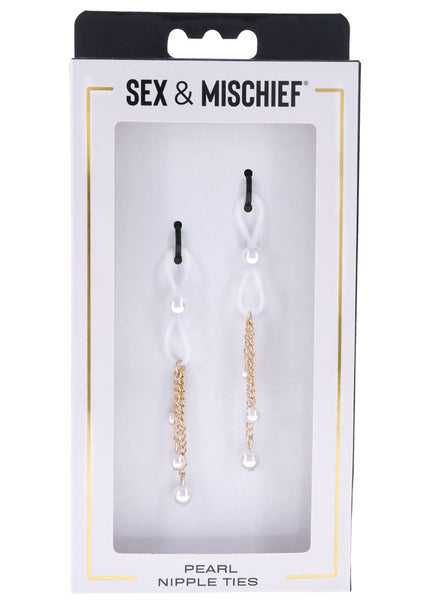Sex & Mischief Pearl Nipple Ties - Gold/Pearl Nipple Restraints - Set of 2