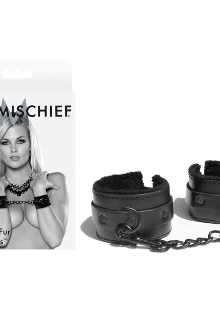 Sex & Mischief Shadow Fur Handcuffs - Black Comfortable Restraints