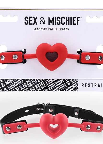 Sex & Mischief Amor Ball Gag - Red/Black Mouth Restraint