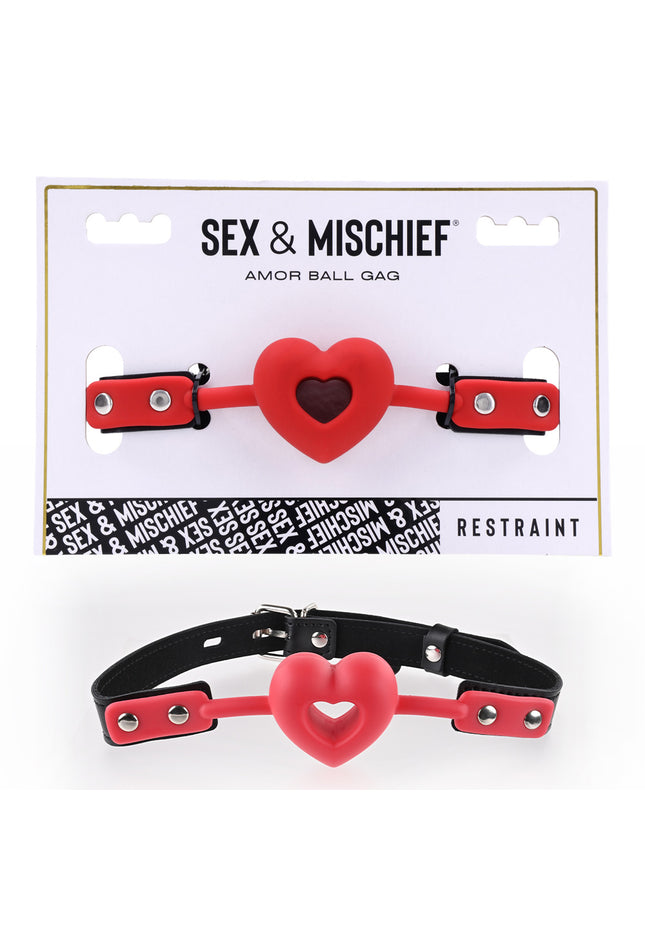 Sex & Mischief Amor Ball Gag - Red/Black Mouth Restraint