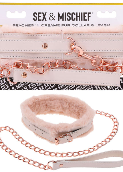 Sex & Mischief Peaches n CreaMe Fur Collar & Leash - Peach Restraint