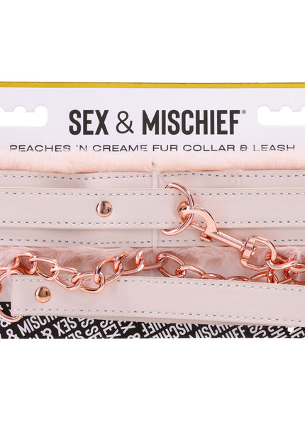 Sex & Mischief Peaches n CreaMe Fur Collar & Leash - Peach Restraint