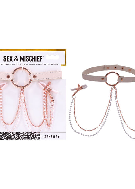 Sex & Mischief Peaches n CreaMe Collar with Nipple Clamps - Peach Nipple Restraints