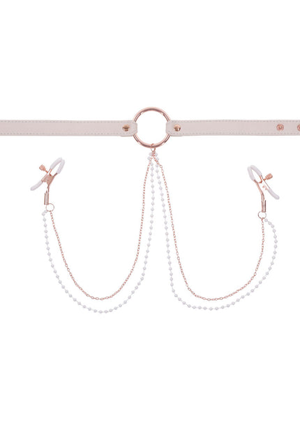 Sex & Mischief Peaches n CreaMe Collar with Nipple Clamps - Peach Nipple Restraints