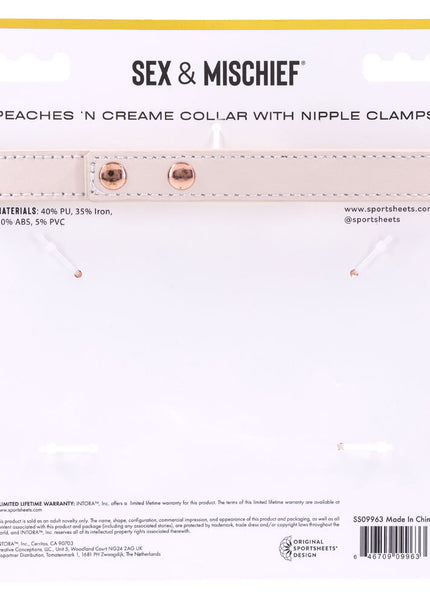 Sex & Mischief Peaches n CreaMe Collar with Nipple Clamps - Peach Nipple Restraints