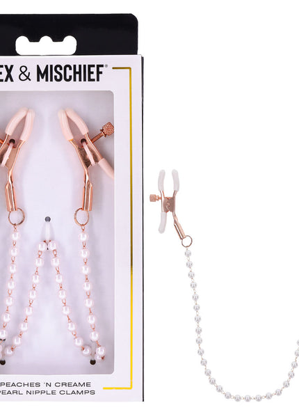 Sex & Mischief Peaches n CreaMe Pearl Nipple Clamps - Peach Nipple Restraints