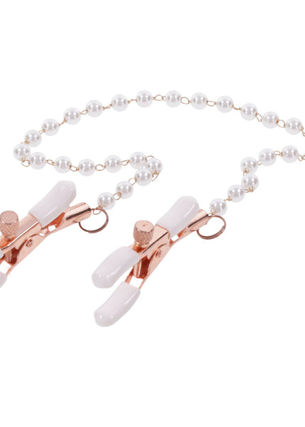 Sex & Mischief Peaches n CreaMe Pearl Nipple Clamps - Peach Nipple Restraints