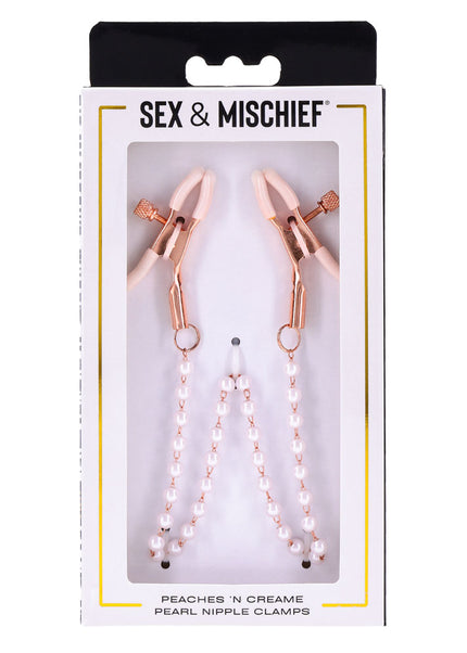 Sex & Mischief Peaches n CreaMe Pearl Nipple Clamps - Peach Nipple Restraints