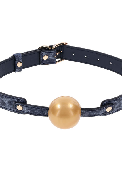 Sex & Mischief Cougar Ball Gag - Navy Blue/Gold Mouth Restraint