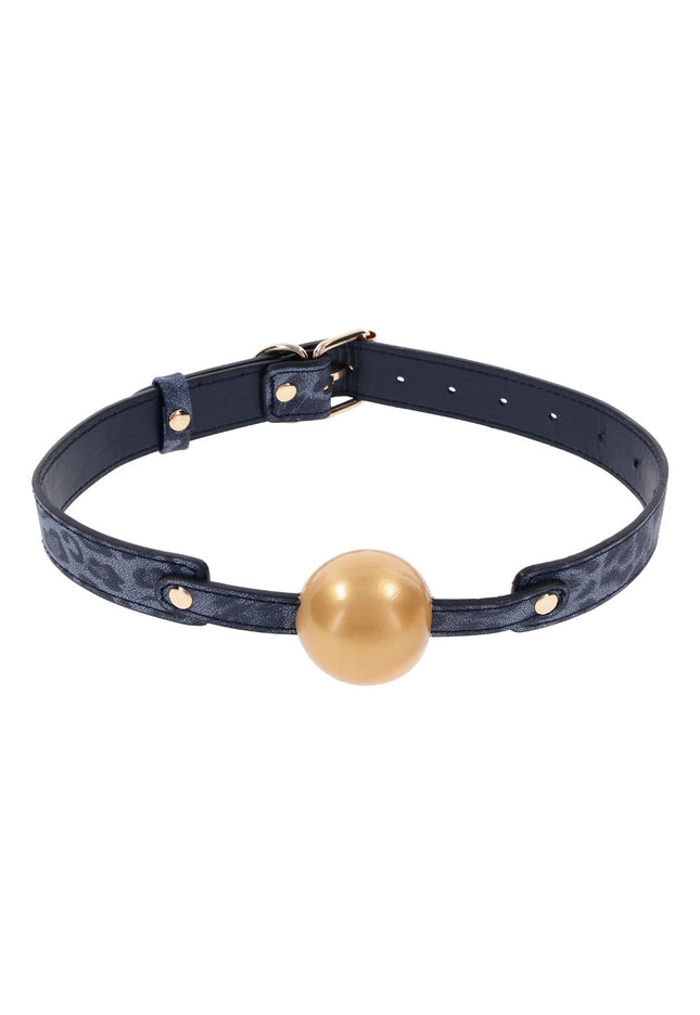 Sex & Mischief Cougar Ball Gag - Navy Blue/Gold Mouth Restraint