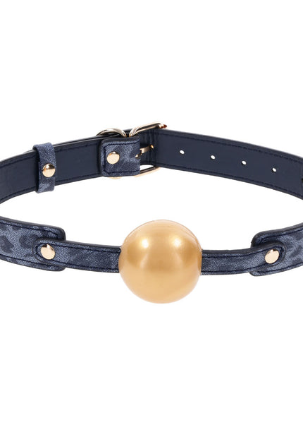 Sex & Mischief Cougar Ball Gag - Navy Blue/Gold Mouth Restraint