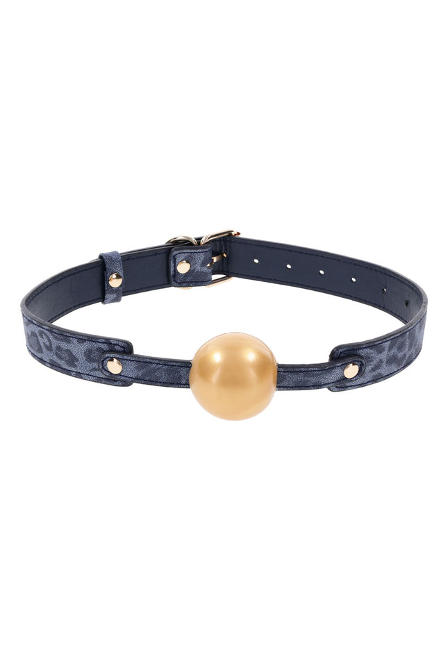 Sex & Mischief Cougar Ball Gag - Navy Blue/Gold Mouth Restraint