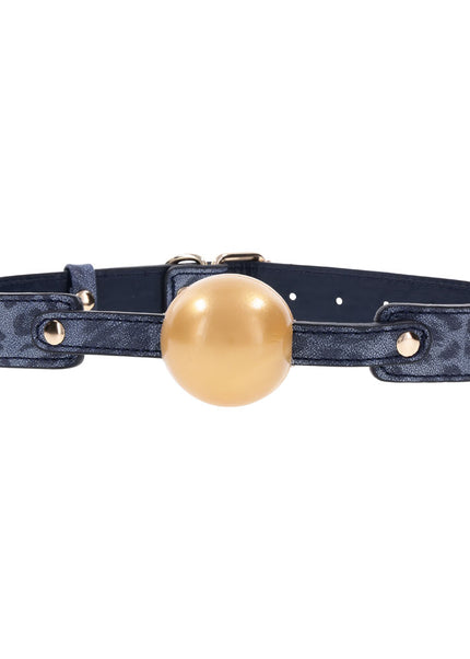 Sex & Mischief Cougar Ball Gag - Navy Blue/Gold Mouth Restraint