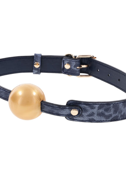 Sex & Mischief Cougar Ball Gag - Navy Blue/Gold Mouth Restraint