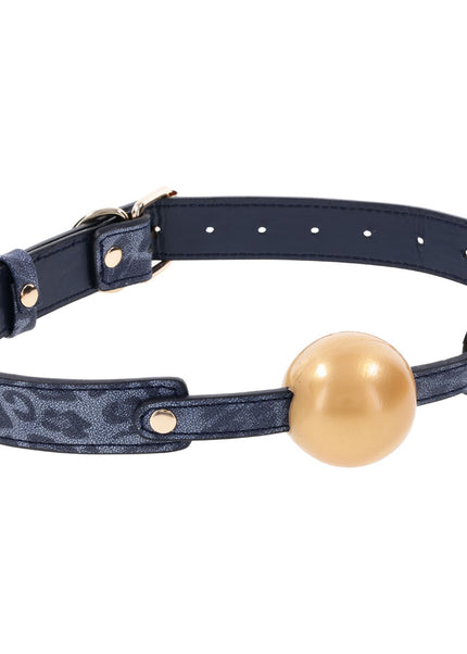 Sex & Mischief Cougar Ball Gag - Navy Blue/Gold Mouth Restraint