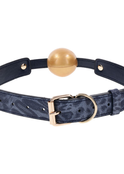Sex & Mischief Cougar Ball Gag - Navy Blue/Gold Mouth Restraint