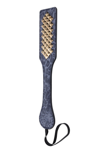 Sex & Mischief Cougar Studded Paddle - Navy Blue Paddle with Gold Studs