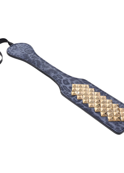 Sex & Mischief Cougar Studded Paddle - Navy Blue Paddle with Gold Studs