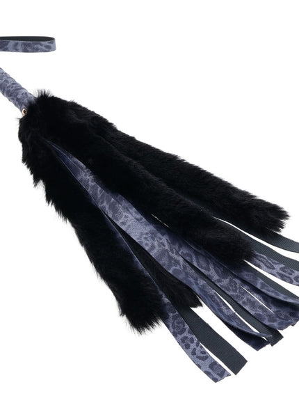 Sex & Mischief Cougar Faux Fur Flogger - Navy Blue/Black Furry Flogger Whip