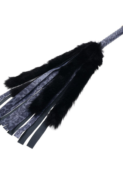 Sex & Mischief Cougar Faux Fur Flogger - Navy Blue/Black Furry Flogger Whip
